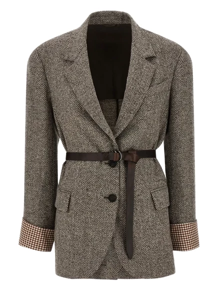 Женский жакет Brunello Cucinelli в елочку, коричневый