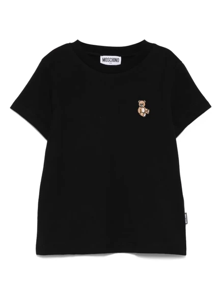 Вышитая футболка с плюшевым мишкой Moschino Kids black