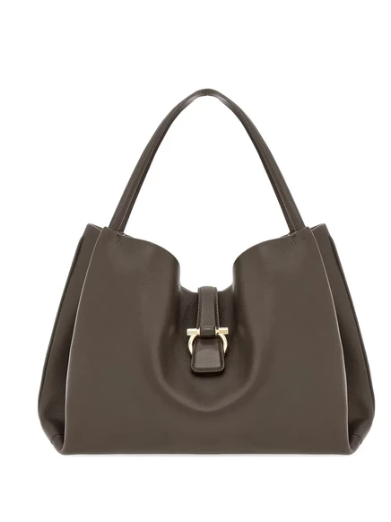Женская сумка-тоут Ferragamo большая кожаная, коричневая