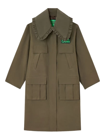 Женское пальто Ganni x Barbour с рюшами, зеленое
