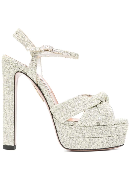 Женские босоножки Aquazzura Nina, каблук 130 мм, серебристые