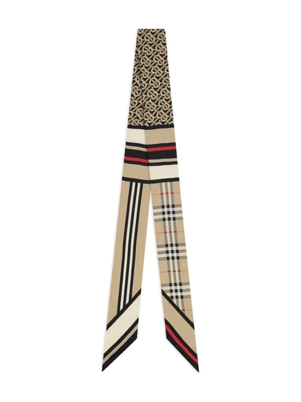 Женский шелковый шарф Burberry в клетку, бежевый