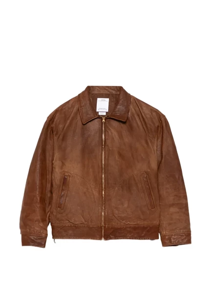 Мужская кожаная куртка Visvim Strato на молнии с двумя врезными карманами, коричневая