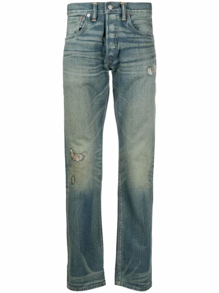 Мужские прямые джинсы Ralph Lauren RRL рваные, бледно-голубые