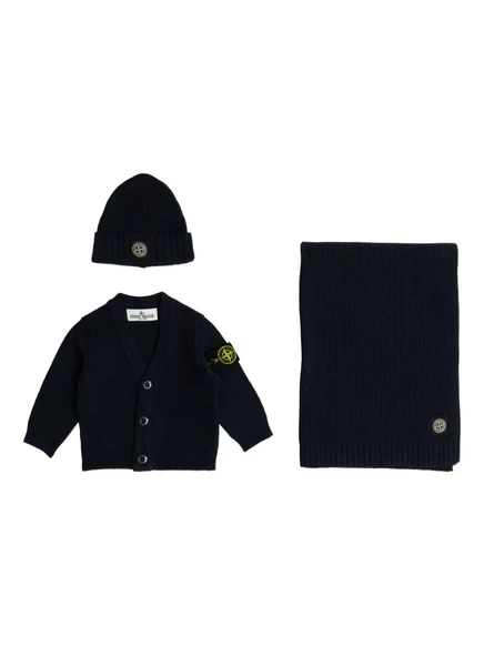 Кардиган с логотипом Stone Island Junior на пуговицах (комплект из трех предметов)