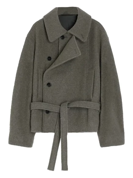 Двубортное пальто LEMAIRE с поясом grey