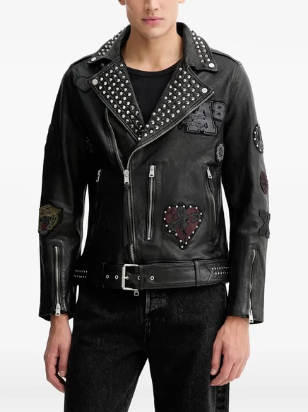 Мужская байкерская куртка AllSaints Cole с заклепками, черная