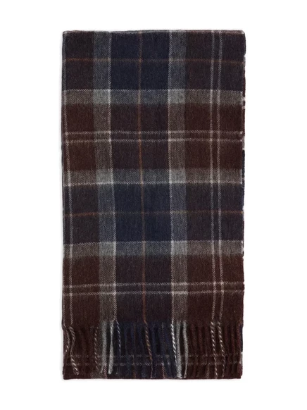 Мужской шарф Barbour тартановый с бахромой, синий