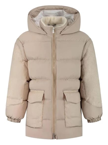 Пуховое пальто Eleventy Kids с вставками в елочку neutrals