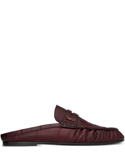 Женские мюли Saint Laurent плиссе с логотипом, красные