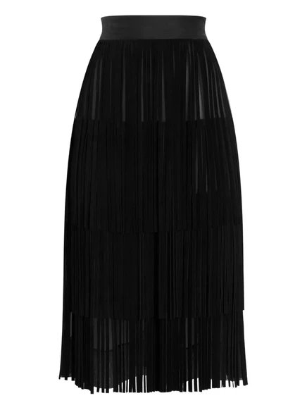 Женская юбка Dolce & Gabbana из органзы с бахромой, черная