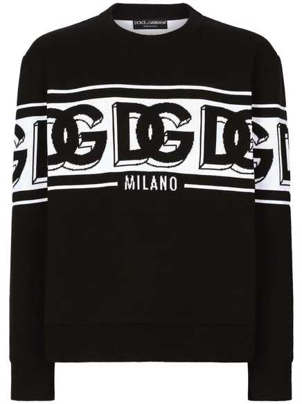 Трикотажный джемпер с круглым вырезом и логотипом Dolce & Gabbana intarsia black