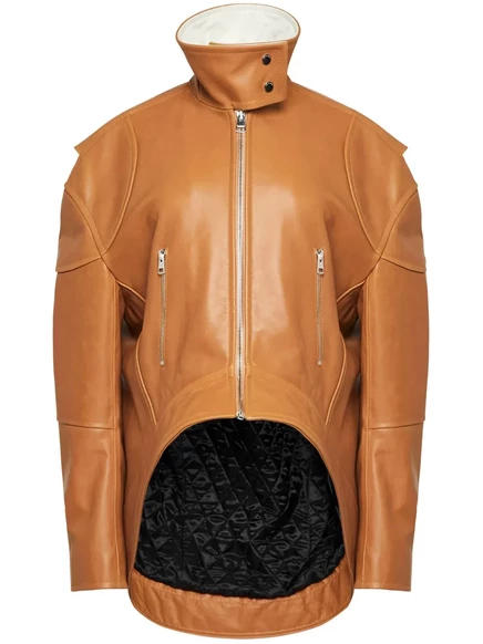 Мужская кожаная куртка JW Anderson с высокой горловиной, коричневая