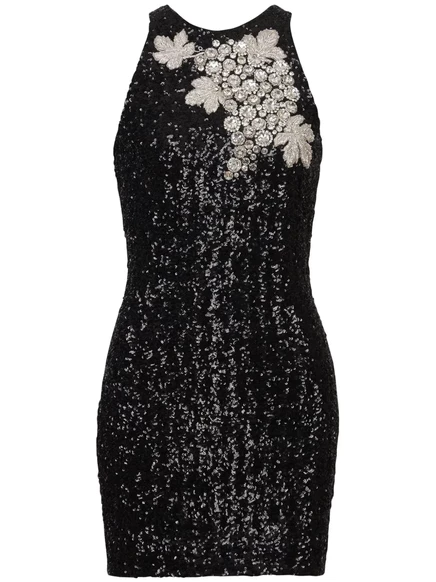 Женское платье Balmain мини с пайетками, черное