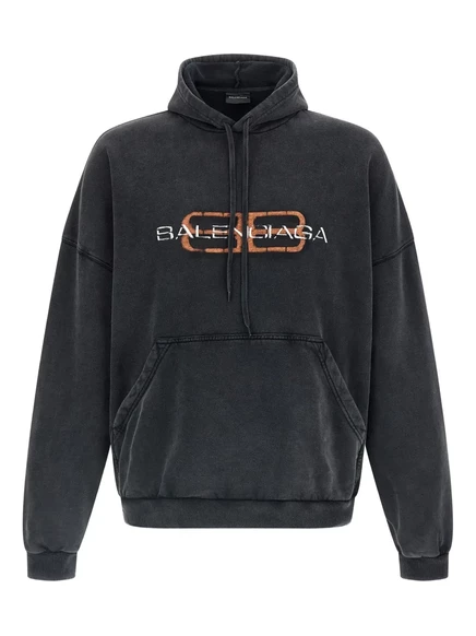 Мужское худи Balenciaga с принтом и карманом-кенгуру, черное