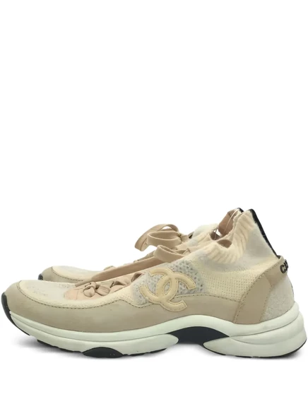 Женские кроссовки CHANEL Pre-Owned вязаные, розовые