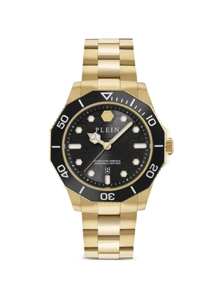 Мужские часы Philipp Plein Aquastorm 44 мм, золотой корпус, 50 м, черные