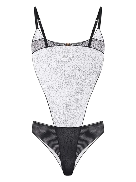 Женское боди Elisabetta Franchi тюль, змеиный принт, черное