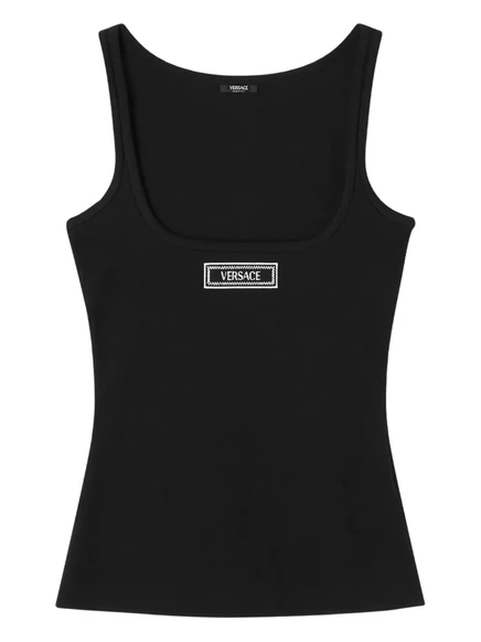 Женский топ Versace с вышитым логотипом, черный