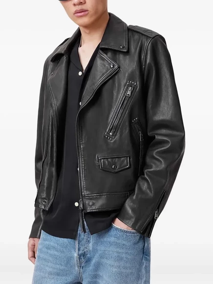 Мужская кожаная куртка AllSaints с заклепками, черная