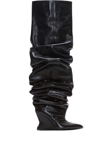Сапоги выше колена Balmain из телячьей кожи на танкетке длиной 95 мм black