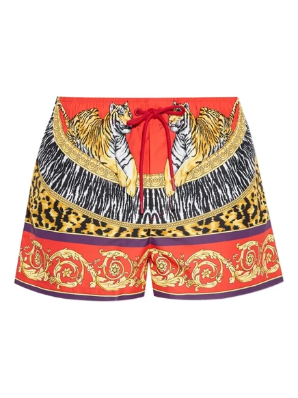 Мужские плавательные шорты Versace с тигровым принтом, красные
