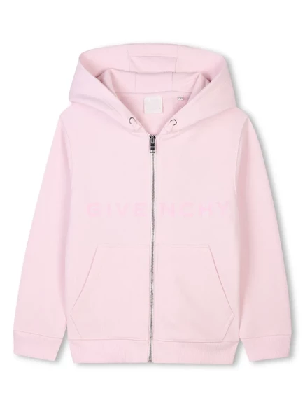 Детская худи Givenchy Kids на молнии с логотипом, розовая