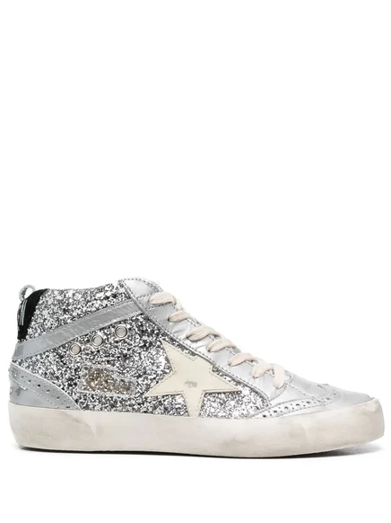 Женские высокие кеды Golden Goose с глиттером, серебристые