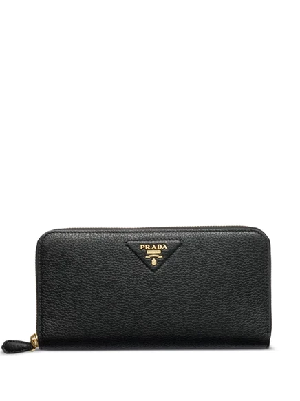 Женский кошелек Prada большой кожаный на молнии, черный