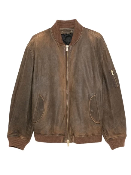 Унисекс кожаная куртка Golden Goose на молнии, коричневая
