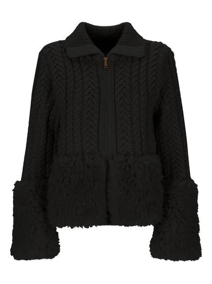 Женский кардиган Moncler вязаный на молнии с мехом, черный