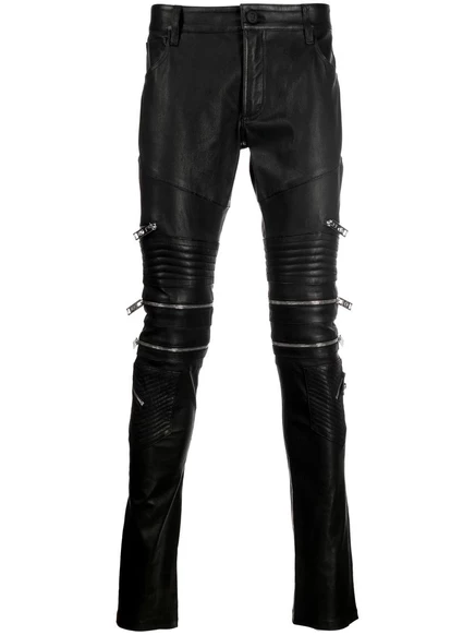 Мужские брюки Philipp Plein кожаные байкерские, черные
