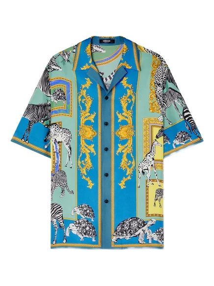 Мужская шелковая рубашка Versace Safari, синяя