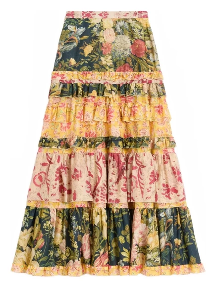 Многоярусная юбка средней длины от Valentino Garavani Apres L'Hiver yellow