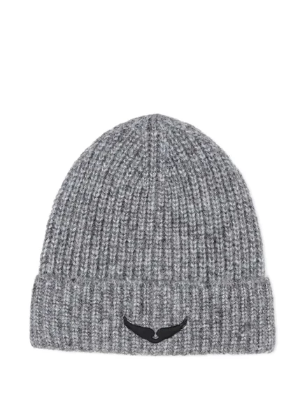 Детская вязаная шапка Zadig & Voltaire Kids с отворотом, серая