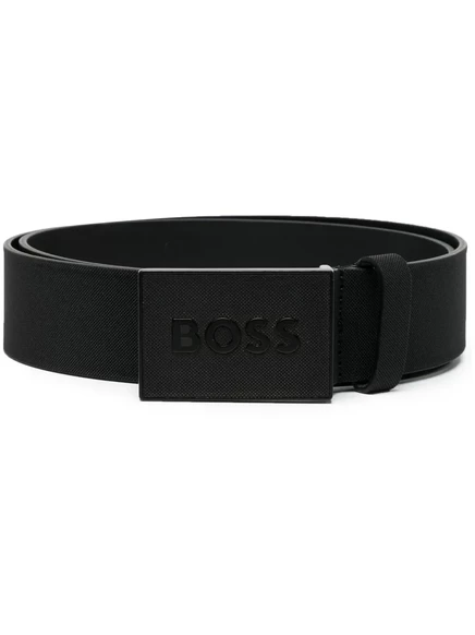Мужской кожаный ремень Boss с логотипом, черный
