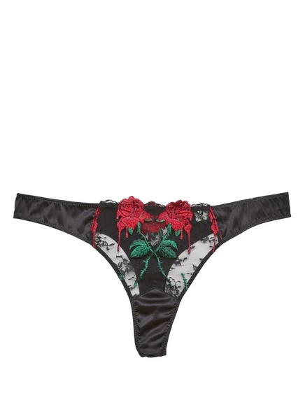 Женские трусы-стринги Fleur du Mal Vampire Rose с вышивкой, черные