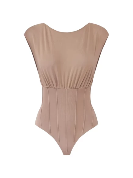 Женское боди Elisabetta Franchi в рубчик с декором, нейтральное