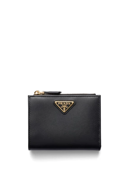 Кожаный бумажник с треугольным логотипом Prada black