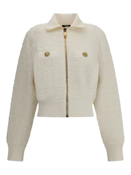 Бомбер из твида Balmain на молнии white
