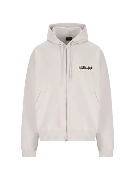 Мужская худи Balenciaga Over Zip-Up, слоновая кость