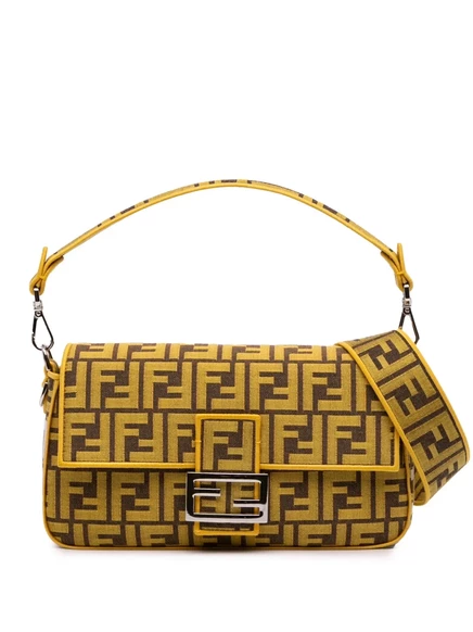 Ранец из холщового багета с вышивкой Zucca, бывший в употреблении у Fendi 2010-2025 FRGMT x yellow