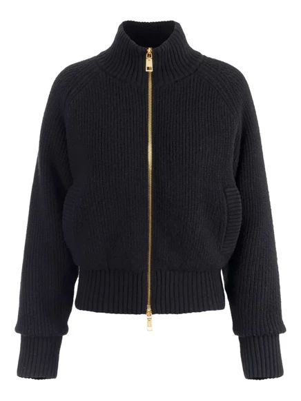 Куртка-бомбер Elisabetta Franchi из рубчатого трикотажа на молнии спереди black