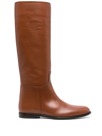 Кожаные ботинки с логотипом ETRO debossed brown