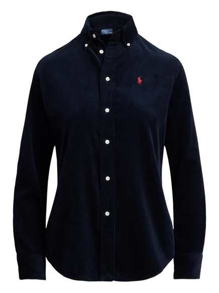 Вельветовая рубашка Polo Ralph Lauren с длинным рукавом и воротником-стойкой blue
