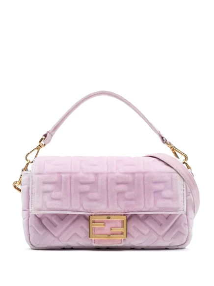 Сумка из бархатного багета с тиснением Zucca, бывшая в употреблении у Fendi 2010-2025 pink