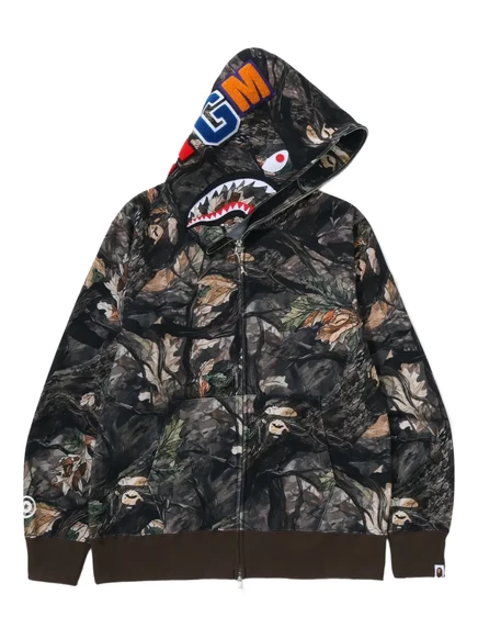 Толстовка с капюшоном BATHING APE® Tree Edge Camo Shark на молнии brown
