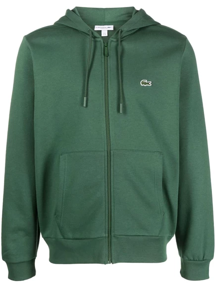 Мужское худи Lacoste на молнии с вышивкой, зеленое