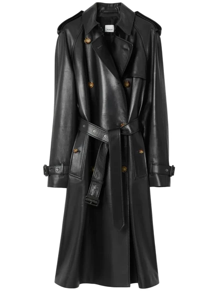 Женский кожаный двубортный тренч Burberry с поясом, черный
