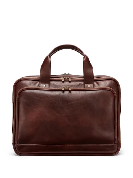 Мужской портфель Brunello Cucinelli кожаный с тиснением логотипа, коричневый